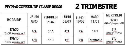 FECHAS CONSEIL DE CLASSE - 2EME TRIMESTRE